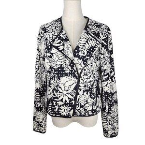 Boden Amelie Broderie Biker Jacket Sz 10 White Black Zip Front Floral Officewear